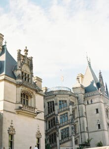 Biltmore Weddings – Marcos and Gaby Close-up view of the ornate Gothic-style towers and windows of the Biltmore Estate.
